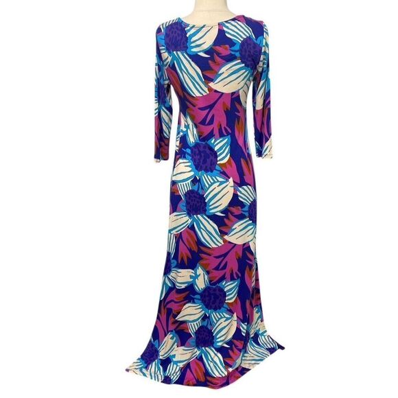 Soft Surroundings Serena Maxi Dress Nazarine Blue Multi Floral Stretchy Size XS - Picture 4 of 9